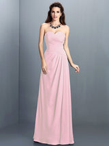 A-Line Charming Sweetheart Pleats Sleeveless Long Chiffon Bridesmaid Dresses