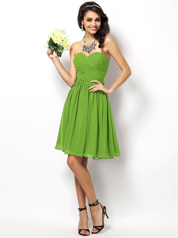 Gorgeous Sweetheart Pleats Sleeveless Short Chiffon Bridesmaid Dresses-Ballbella