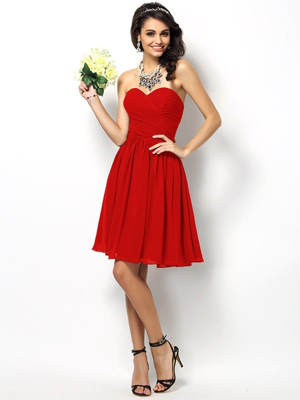 Gorgeous Sweetheart Pleats Sleeveless Short Chiffon Bridesmaid Dresses-Ballbella