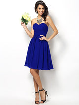 Gorgeous Sweetheart Pleats Sleeveless Short Chiffon Bridesmaid Dresses-Ballbella