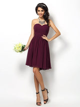 Gorgeous Sweetheart Pleats Sleeveless Short Chiffon Bridesmaid Dresses-Ballbella