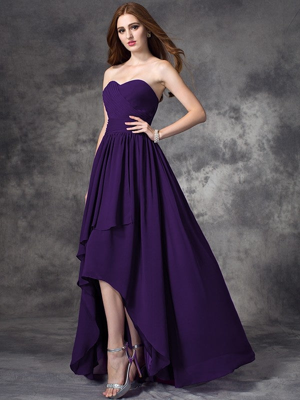 Gorgeous Sweetheart Ruffles Sleeveless High Low Chiffon Bridesmaid Dresses-Ballbella