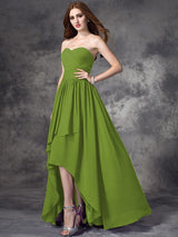 Gorgeous Sweetheart Ruffles Sleeveless High Low Chiffon Bridesmaid Dresses-Ballbella