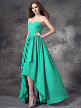 Gorgeous Sweetheart Ruffles Sleeveless High Low Chiffon Bridesmaid Dresses-Ballbella