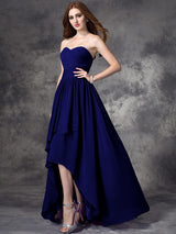 Gorgeous Sweetheart Ruffles Sleeveless High Low Chiffon Bridesmaid Dresses-Ballbella