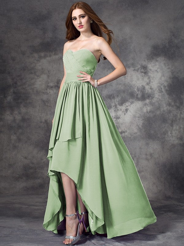 Gorgeous Sweetheart Ruffles Sleeveless High Low Chiffon Bridesmaid Dresses-Ballbella