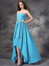 Gorgeous Sweetheart Ruffles Sleeveless High Low Chiffon Bridesmaid Dresses-Ballbella