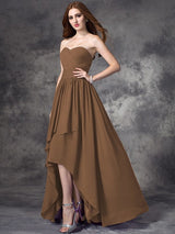 Gorgeous Sweetheart Ruffles Sleeveless High Low Chiffon Bridesmaid Dresses-Ballbella