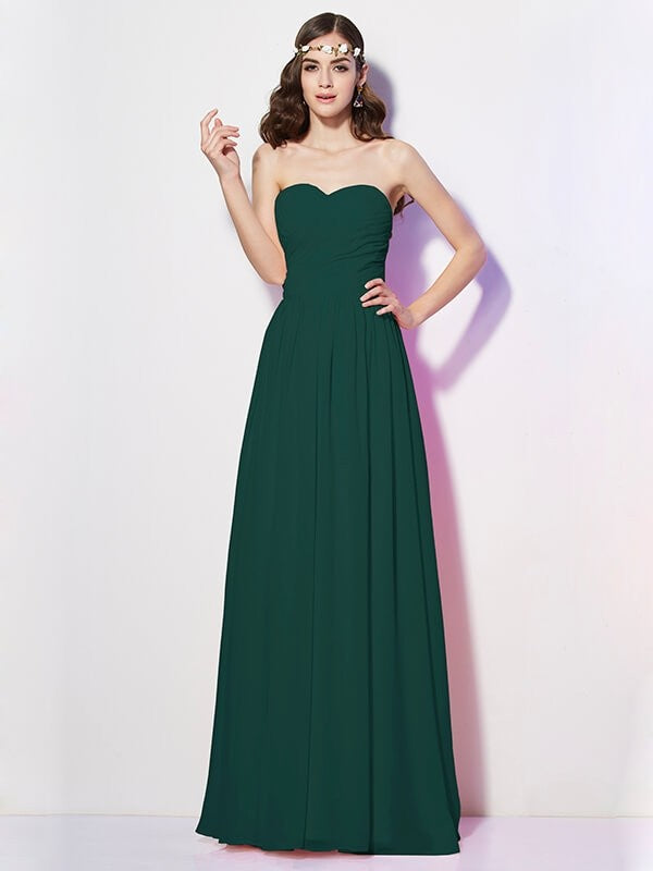 Gorgeous Sweetheart Sleeveless Long Pleats Chiffon Bridesmaid Dresses-Ballbella