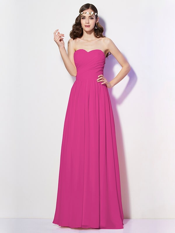 Gorgeous Sweetheart Sleeveless Long Pleats Chiffon Bridesmaid Dresses-Ballbella