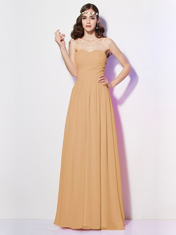 Gorgeous Sweetheart Sleeveless Long Pleats Chiffon Bridesmaid Dresses-Ballbella