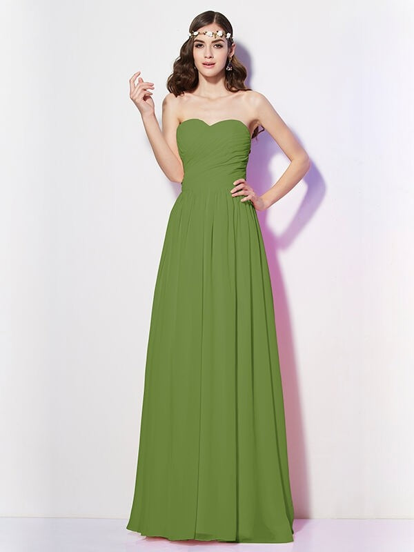 Gorgeous Sweetheart Sleeveless Long Pleats Chiffon Bridesmaid Dresses-Ballbella