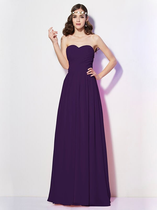 Gorgeous Sweetheart Sleeveless Long Pleats Chiffon Bridesmaid Dresses-Ballbella