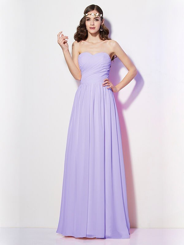 Gorgeous Sweetheart Sleeveless Long Pleats Chiffon Bridesmaid Dresses-Ballbella