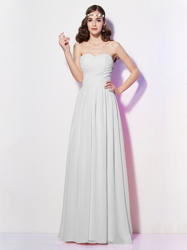 Gorgeous Sweetheart Sleeveless Long Pleats Chiffon Bridesmaid Dresses-Ballbella