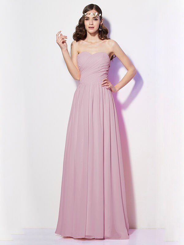 Gorgeous Sweetheart Sleeveless Long Pleats Chiffon Bridesmaid Dresses-Ballbella