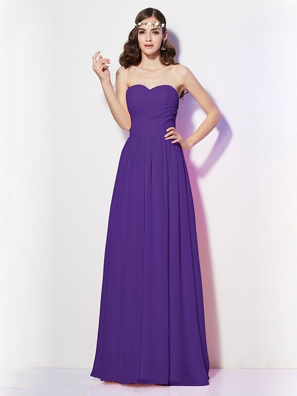 Gorgeous Sweetheart Sleeveless Long Pleats Chiffon Bridesmaid Dresses-Ballbella