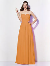 Gorgeous Sweetheart Sleeveless Long Pleats Chiffon Bridesmaid Dresses-Ballbella