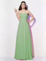 Gorgeous Sweetheart Sleeveless Long Pleats Chiffon Bridesmaid Dresses-Ballbella