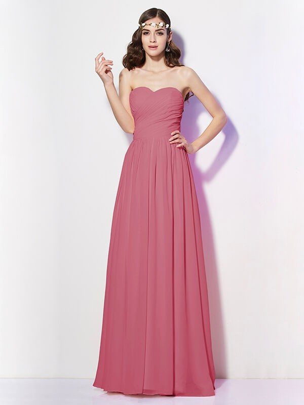 Gorgeous Sweetheart Sleeveless Long Pleats Chiffon Bridesmaid Dresses-Ballbella