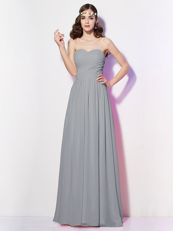 Gorgeous Sweetheart Sleeveless Long Pleats Chiffon Bridesmaid Dresses-Ballbella