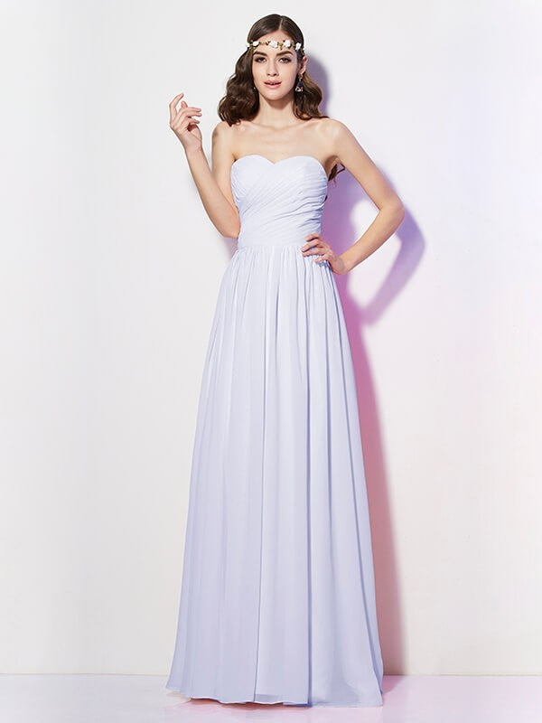 Gorgeous Sweetheart Sleeveless Long Pleats Chiffon Bridesmaid Dresses-Ballbella