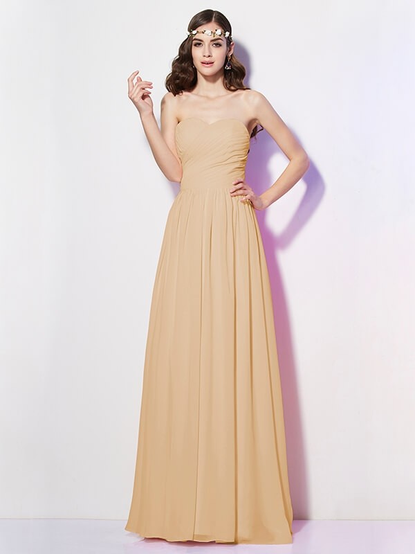 Gorgeous Sweetheart Sleeveless Long Pleats Chiffon Bridesmaid Dresses-Ballbella