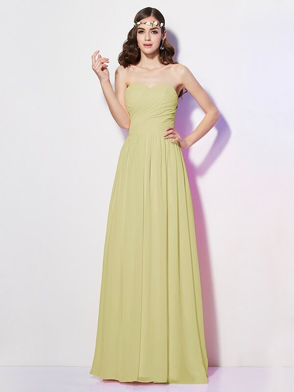 Gorgeous Sweetheart Sleeveless Long Pleats Chiffon Bridesmaid Dresses-Ballbella