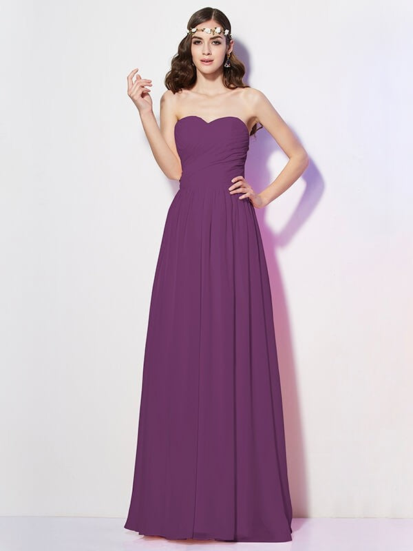 Gorgeous Sweetheart Sleeveless Long Pleats Chiffon Bridesmaid Dresses-Ballbella