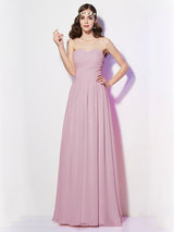 A-Line Charming Sweetheart Sleeveless Long Pleats Chiffon Bridesmaid Dresses