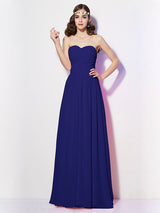 A-Line Charming Sweetheart Sleeveless Long Pleats Chiffon Bridesmaid Dresses