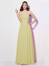 A-Line Charming Sweetheart Sleeveless Long Pleats Chiffon Bridesmaid Dresses