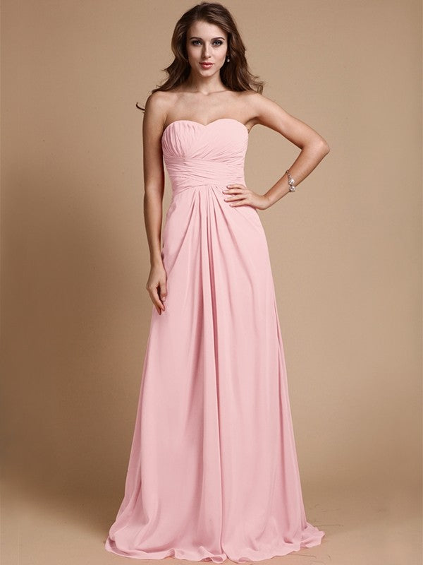 Gorgeous Sweetheart Sleeveless Ruffles Chiffon Long Bridesmaid Dresses-Ballbella