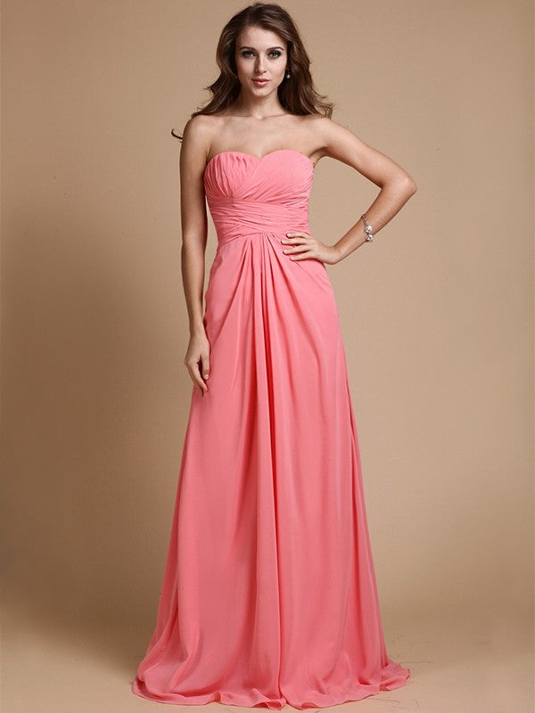 Gorgeous Sweetheart Sleeveless Ruffles Chiffon Long Bridesmaid Dresses-Ballbella