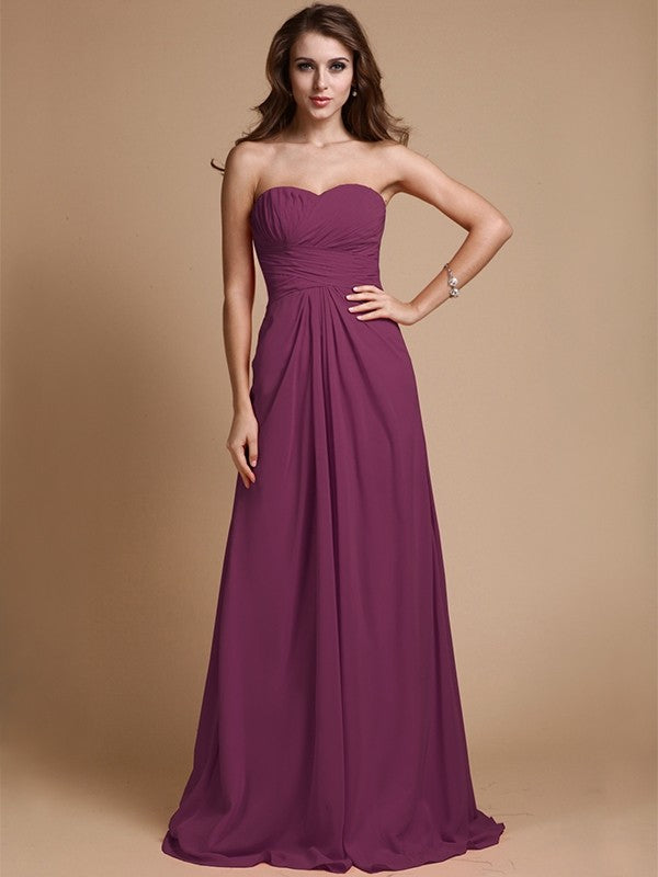 Gorgeous Sweetheart Sleeveless Ruffles Chiffon Long Bridesmaid Dresses-Ballbella