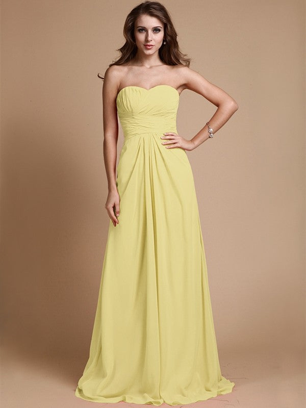 Gorgeous Sweetheart Sleeveless Ruffles Chiffon Long Bridesmaid Dresses-Ballbella