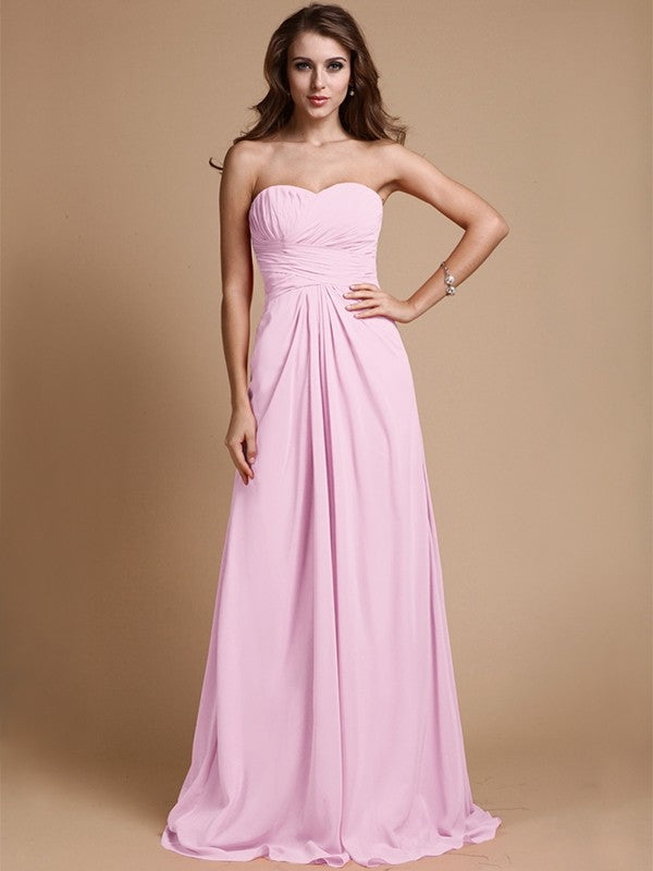 A-Line Charming Sweetheart Sleeveless Ruffles Chiffon Long Bridesmaid Dresses