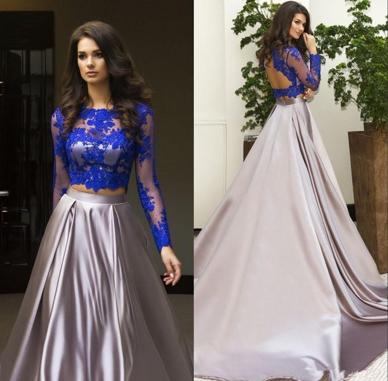 Gorgeous Two Piece Formal Dress Long Sleeves Lace Evening Dress-Ballbella