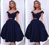 Gorgeous Two pieces Off-the-shoulder Prom Party GownsShort Homecoming Dress-Ballbella