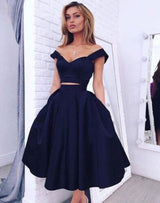 Gorgeous Two pieces Off-the-shoulder Prom Party GownsShort Homecoming Dress-Ballbella