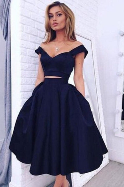 Gorgeous Two pieces Off-the-shoulder Prom Party GownsShort Homecoming Dress-Ballbella