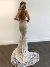 Gorgeous V-Neck Prom Party Gowns| Lace Mermaid Evening Gowns-Ballbella