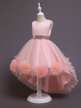 Green flower girl dresses Jewel Neck Sleeveless Bows Tulle Polyester Polyester Cotton Sequined Kids Party Dresses