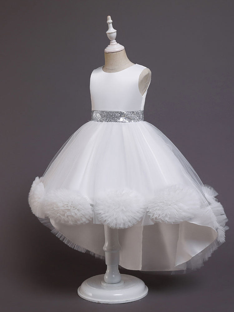 Green flower girl dresses Jewel Neck Sleeveless Bows Tulle Polyester Polyester Cotton Sequined Kids Party Dresses