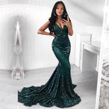 Green Sequins Prom Party Gowns| Mermaid Evening Party Dress-Ballbella