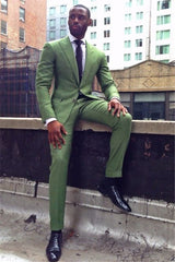 Green Slim Fit Bespoke Men Suit Peaked Lapel Two Pieces Prom Outfits