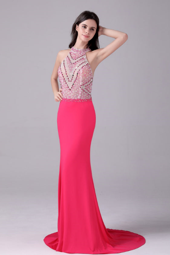 Halter Floor Length Sleeveless Backless Beading mother's dress-Ballbella