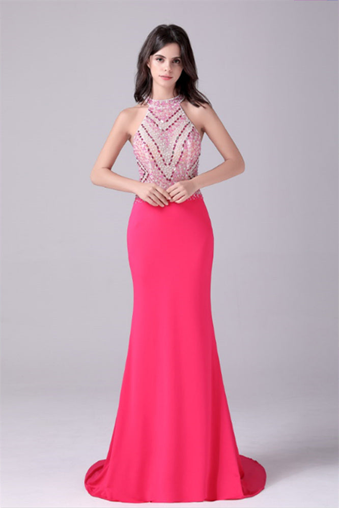 Halter Floor Length Sleeveless Backless Beading mother's dress-Ballbella