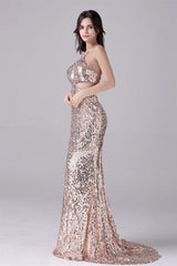 Halter Sleeveless Backless Sequined Floor Length mother's dress-Ballbella