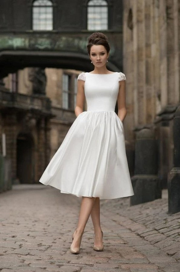 High neck White Knee-length Short Homecoming Dress for summer time-Ballbella